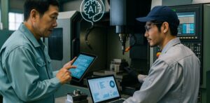 摂津市の町工場でAIやタブレットを使って補助金を活用しDXを進める情景