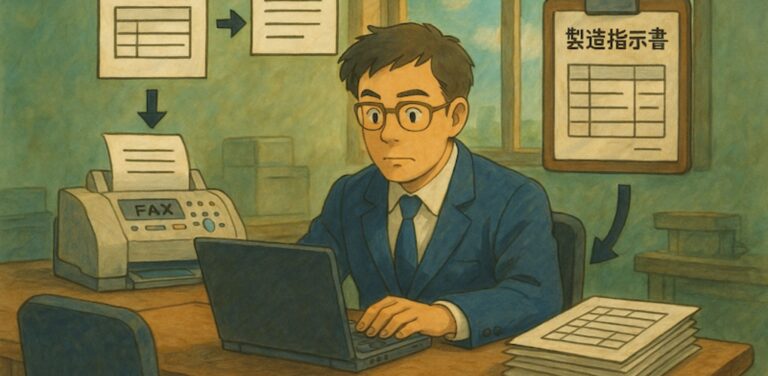 FAX・メール注文書から製造指示書までを整理するイメージ